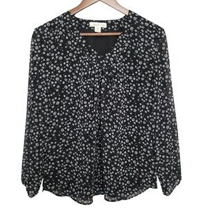 Coldwater Creek V-Neck Blouse Womens PXS (4-6) Black Long Sleeve Flowy Career